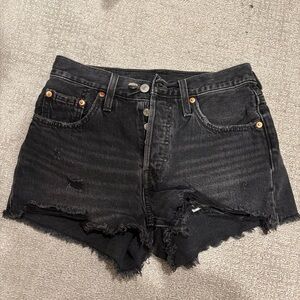 Levi's 501 Black Distressed Denim Shorts